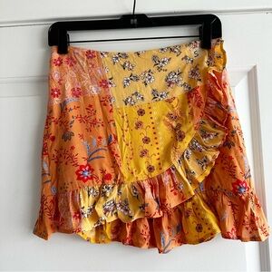 ⭐️ 3/$25 Forever 21 Patchwork Ruffle Faux Wrap Skirt in Yellow and Orange